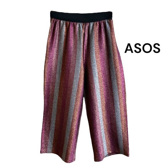 ASOS Glitter Metallic Pants Womens Size 6 Pink Gold - Picture 1 of 13